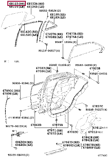 6810330750: GLASS SUB-ASSY, REAR DOOR, RH Тойота