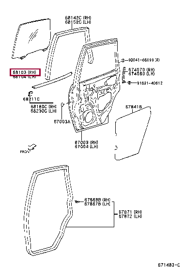 6810397201: GLASS SUB-ASSY, REAR DOOR, RH Тойота