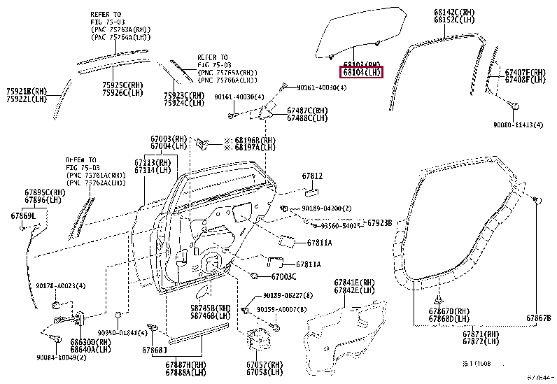 6810407031: GLASS SUB-ASSY, REAR DOOR, LH Тойота
