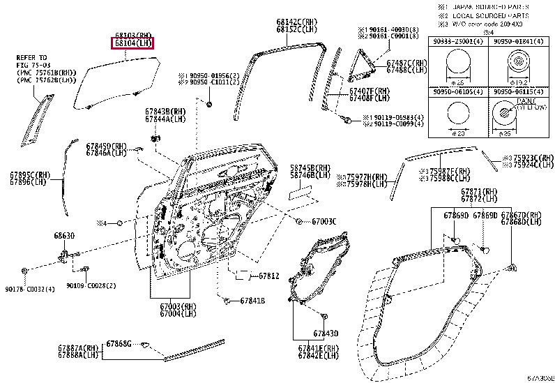 6810407050: GLASS SUB-ASSY, REAR DOOR, LH Тойота