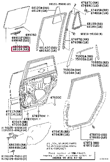 681040K110: GLASS SUB-ASSY, REAR DOOR, LH Тойота