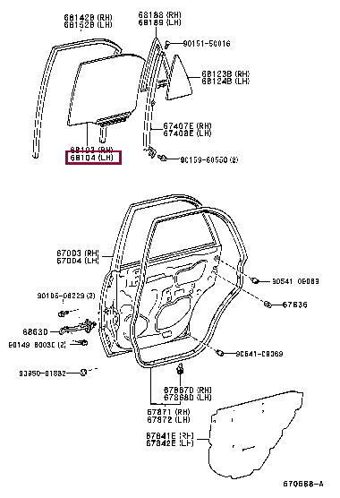 6810412640: GLASS SUB-ASSY, REAR DOOR, LH Тойота