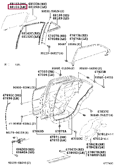 6810430740: GLASS SUB-ASSY, REAR DOOR, LH Тойота