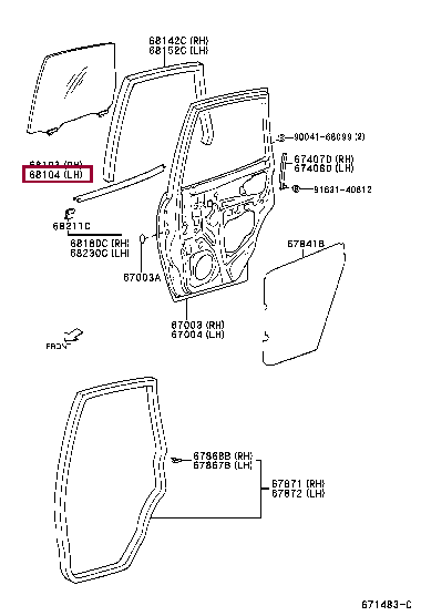 6810497201: GLASS SUB-ASSY, REAR DOOR, LH Тойота