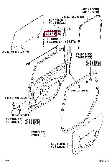 68104BZ030: GLASS SUB-ASSY, REAR DOOR, LH Тойота
