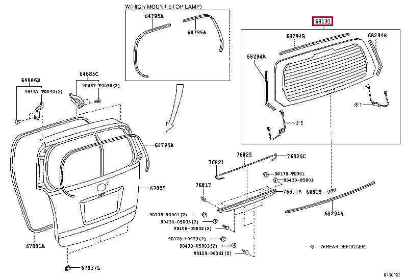 681050K030: GLASS, BACK DOOR Тойота