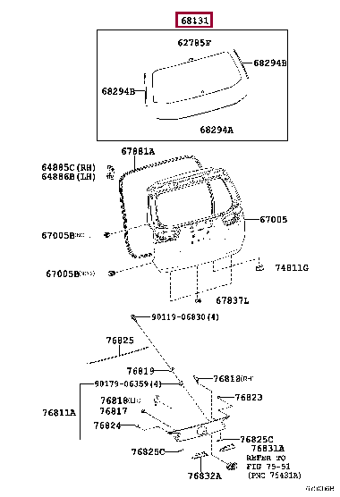 681050K490: GLASS, BACK DOOR Тойота