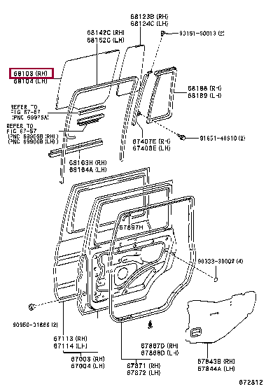 681130B100: GLASS SUB-ASSY, REAR DOOR, RH Тойота