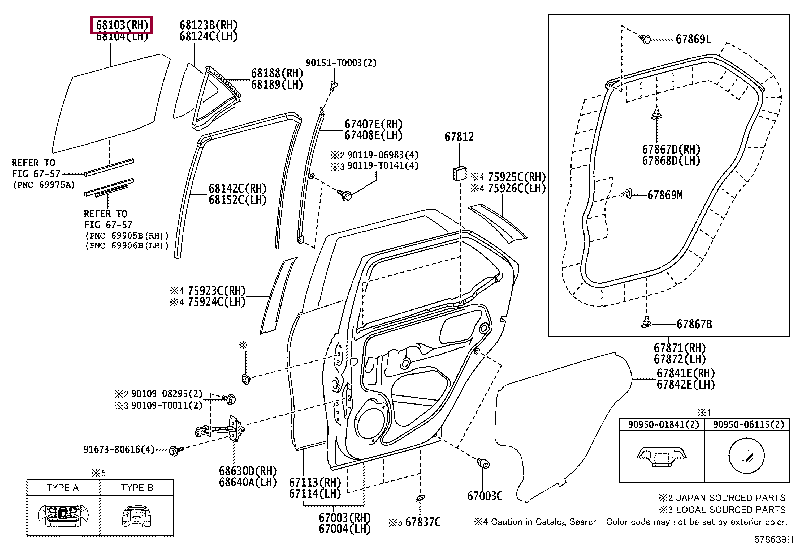 681130K320: GLASS SUB-ASSY, REAR DOOR, RH Тойота