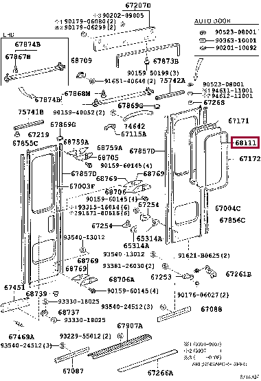 6811336070: GLASS, CENTER DOOR Тойота