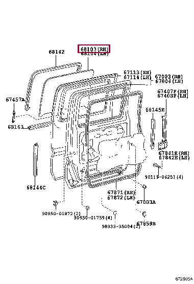 6811337040: GLASS SUB-ASSY, REAR DOOR, LH Тойота