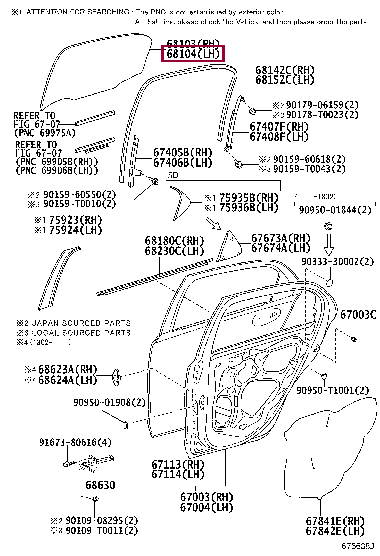 681140D290: GLASS SUB-ASSY, REAR DOOR, LH Тойота