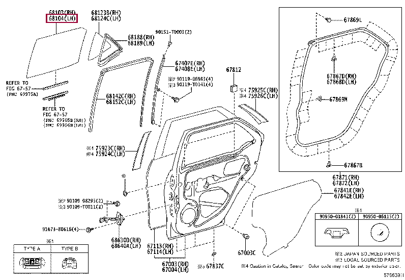 681140K360: GLASS SUB-ASSY, REAR DOOR, LH Тойота