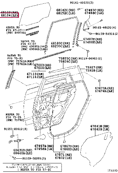 6811452310: GLASS SUB-ASSY, REAR DOOR, LH Тойота