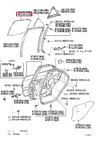 6811453070: GLASS SUB-ASSY, REAR DOOR, LH Тойота