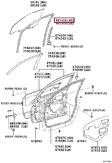 RUN, FRONT DOOR GLASS, RH 68141-42110 (номер toyota 6814142110)