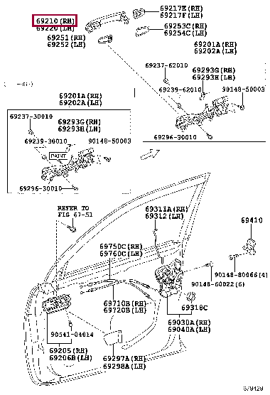 HANDLE ASSY, FRONT DOOR OUTSIDE, LH 69210-60150-A1 (номер toyota 6921060150A1)