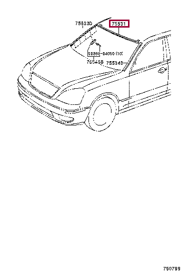MOULDING, WINDSHIELD, OUTER UPPER 75531-50040 (номер toyota 7553150040)