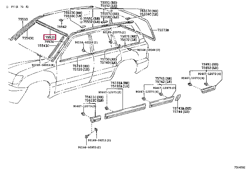 Молдинг лобового стекла 75531-60030 (номер toyota 7553160030)