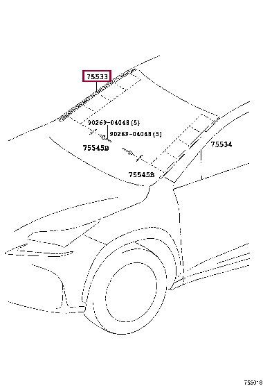 Правый наружный молдинг ветрового стекла 75535-78010 (номер toyota 7553578010)