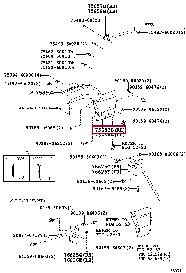 MOULDING, QUARTER OUTSIDE, RH NO.3 75653-60021-G0 (номер toyota 7565360021G0)