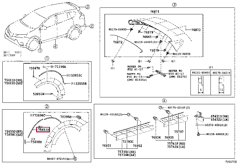 PAD, BODY OUTSIDE MOULDING, NO.2 75697-42060 (номер toyota 7569742060)