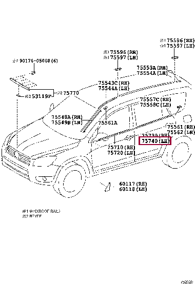 МОЛДИНГ В СБОРЕ, ЗАДНИЙ ДВЕРЬ лев 75740-42031 (номер toyota 7574042031)