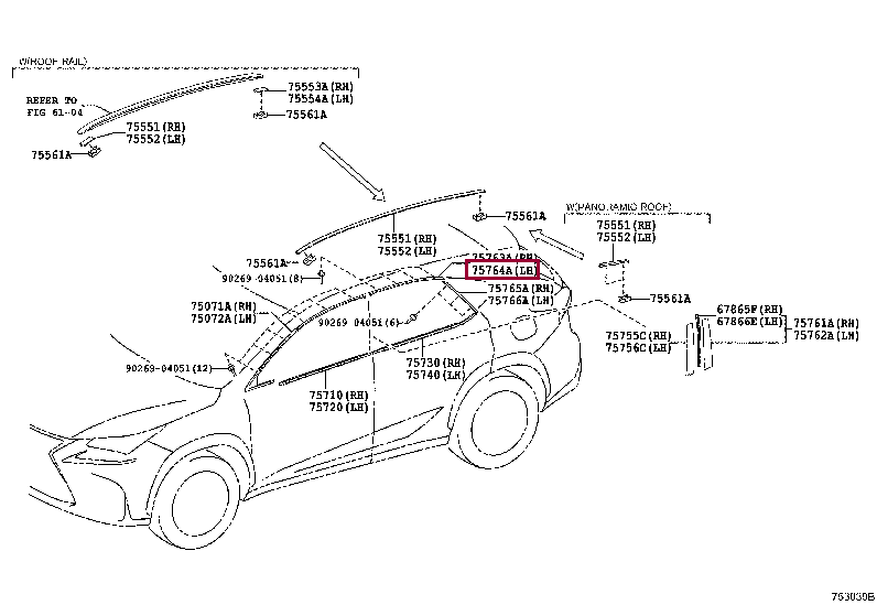 MOULDING, REAR DOOR WINDOW FRAME, UPPER LH 75764-78010 (номер toyota 7576478010)