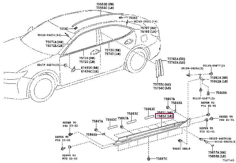 MOULDING, ROCKER PANEL, LH 75852-33913 (номер toyota 7585233913)