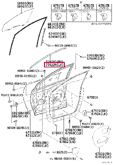 Наклейка рамки двери передней левой 75922-42040 (номер toyota 7592242040)