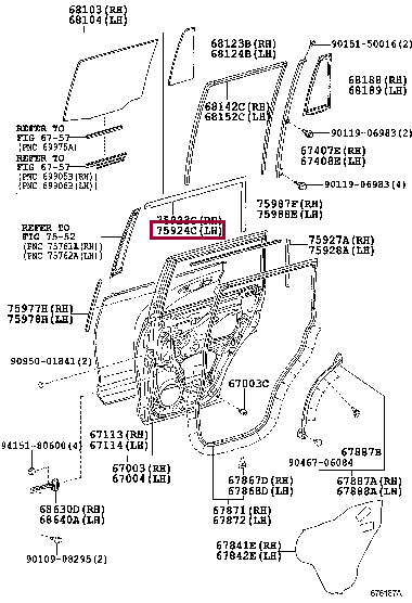 Наклейка рамки задней двери 75924-60030 (номер toyota 7592460030)