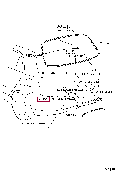 GARNISH SUB-ASSY, BACK DOOR, OUTSIDE 76801-13070-B3 (номер toyota 7680113070B3)