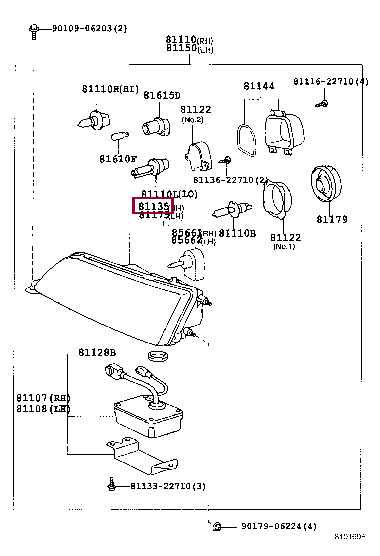 8113022730: UNIT ASSY, HEADLAMP, RH Тойота