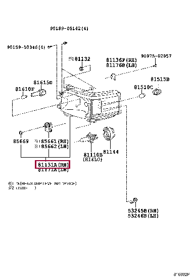 8113026741: UNIT, HEADLAMP, RH Тойота