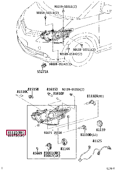 8113028A50: UNIT ASSY, HEADLAMP, RH Тойота