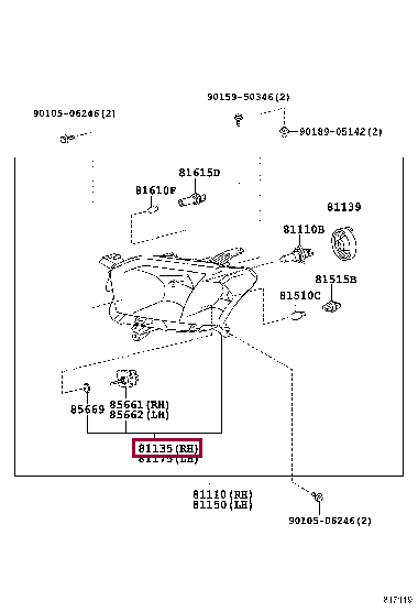 UNIT ASSY, HEADLAMP, RH 81130-52J50 (номер toyota 8113052J50)