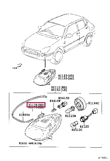 8113097417: UNIT ASSY, HEADLAMP, RH Тойота