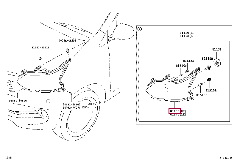81130BZ260: UNIT ASSY, HEADLAMP, RH Тойота