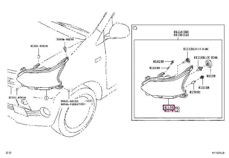 81130BZ280: UNIT ASSY, HEADLAMP, RH Тойота