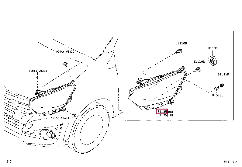 81130BZ340: UNIT ASSY, HEADLAMP, RH Тойота