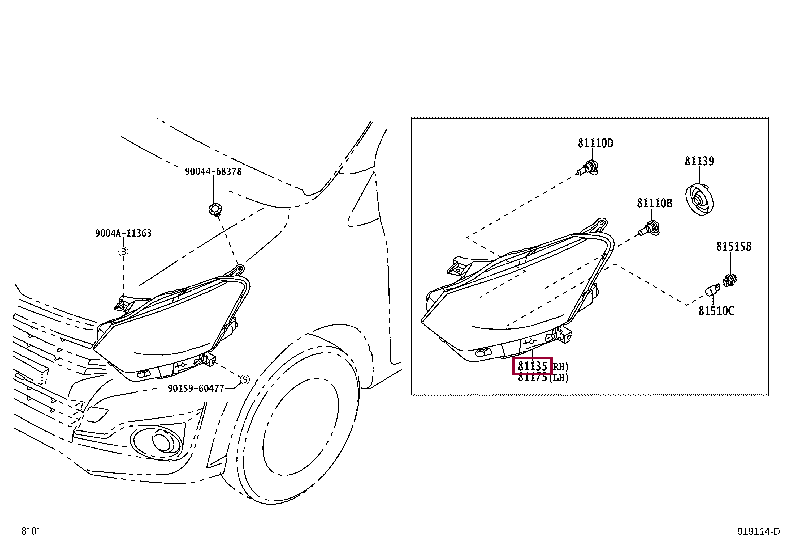81130BZ410: UNIT ASSY, HEADLAMP, RH Тойота
