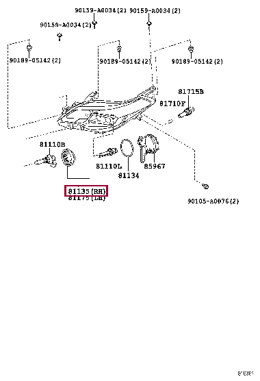 8114507132: UNIT ASSY, HEADLAMP, RH Тойота
