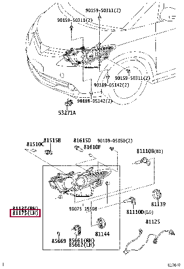 8117028C52: UNIT ASSY, HEADLAMP, LH Тойота