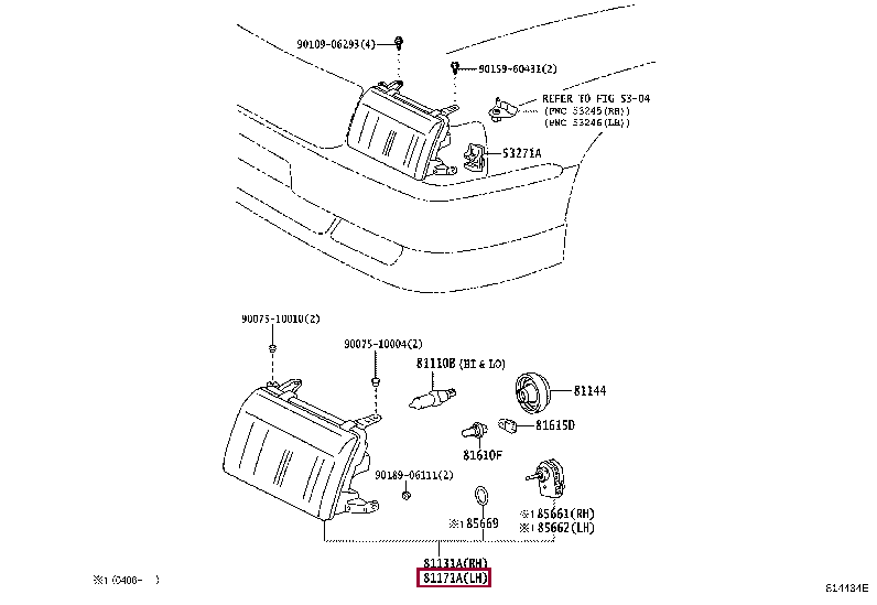 8117043030: UNIT, HEADLAMP, LH Тойота