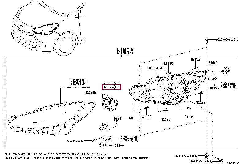 8117052N70: UNIT ASSY, HEADLAMP, LH Тойота