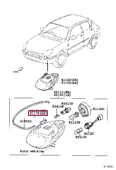 8117097411: UNIT ASSY, HEADLAMP, LH Тойота