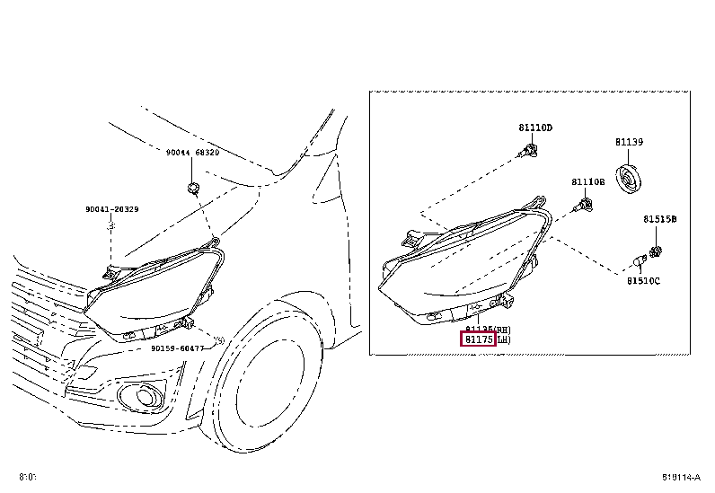 81170BZ340: UNIT ASSY, HEADLAMP, LH Тойота