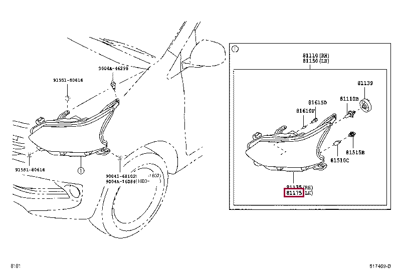 81170BZ380: UNIT ASSY, HEADLAMP, LH Тойота