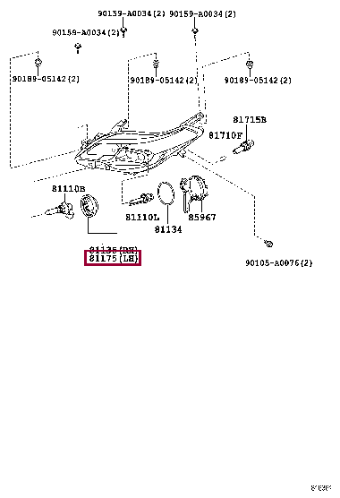 8118507132: UNIT ASSY, HEADLAMP, LH Тойота