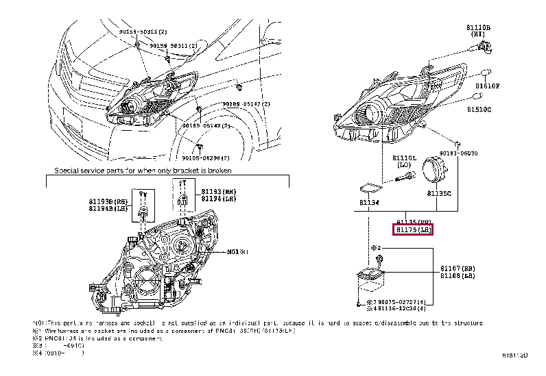 8118558180: UNIT ASSY, HEADLAMP, LH Тойота